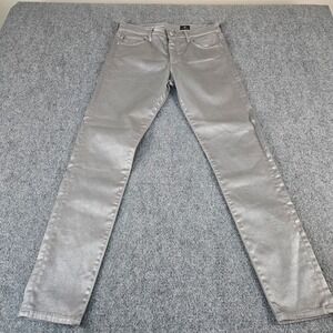AG Adriano Goldschmied Farrah Skinny Ankle Jeans Silver Metallic Coated 29R